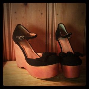 Black Suede Jefferey Campbell Wedges with Bows